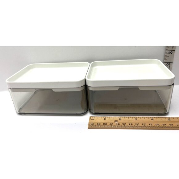 Set Of 2 Stackable Clear Storage Containers With White Lids 6.5" X 4.5" X 2.5" 1 - Picture 2 of 3